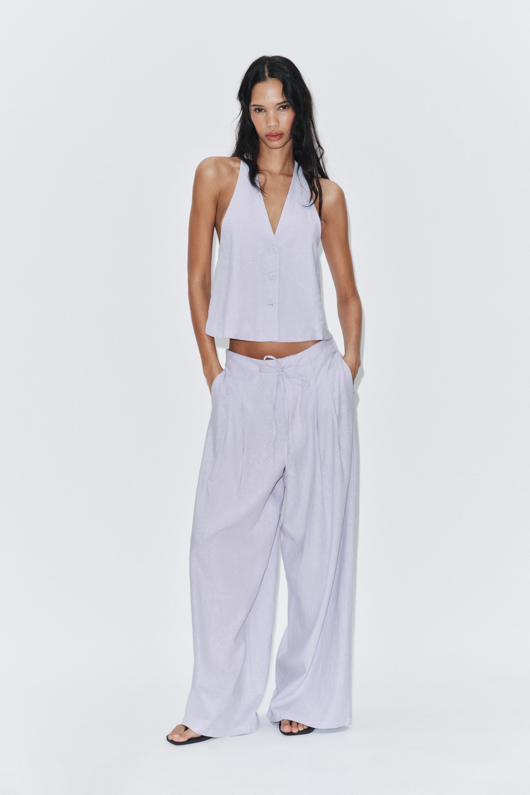 WIDE LEG PLEATED PANTS WITH LINEN